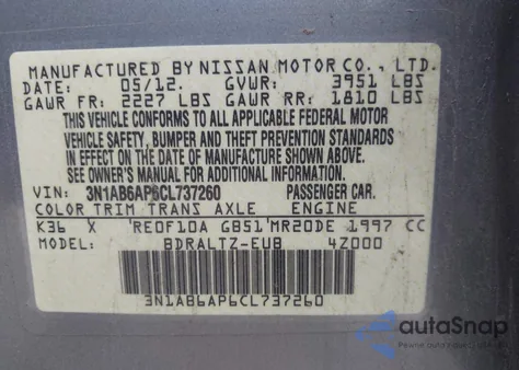 2012 Nissan Sentra 2.0 S from USA, damaged, VIN 3N1AB6AP6CL737260